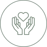 Hands holding heart icon in circle.