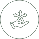 Hand with three outward arrows icon.